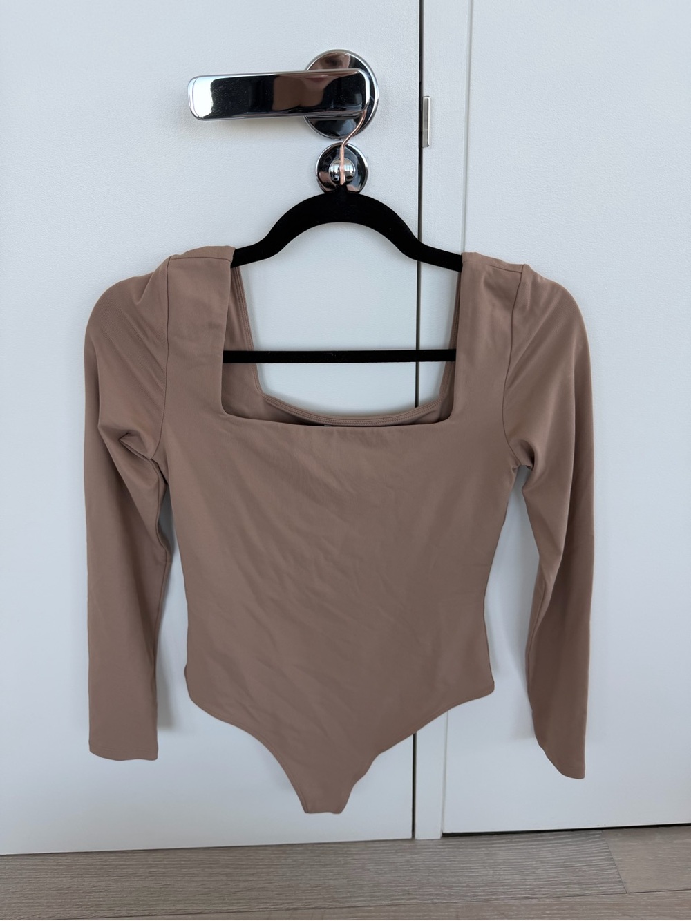 Babaton Long Sleeve Square Neck Bodysuit in Taupe